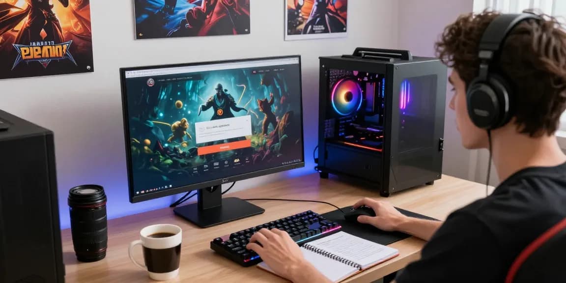 Raja Game login interface on desktop with gaming accessories in a vibrant environment.