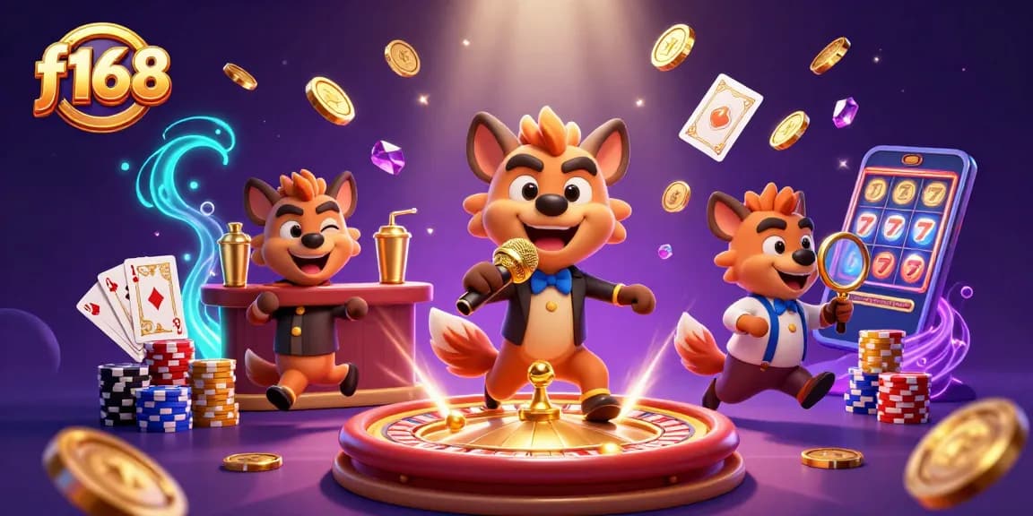f168 hyena casino club scene with comedian, bartender, and bouncer engaging in dynamic actions.