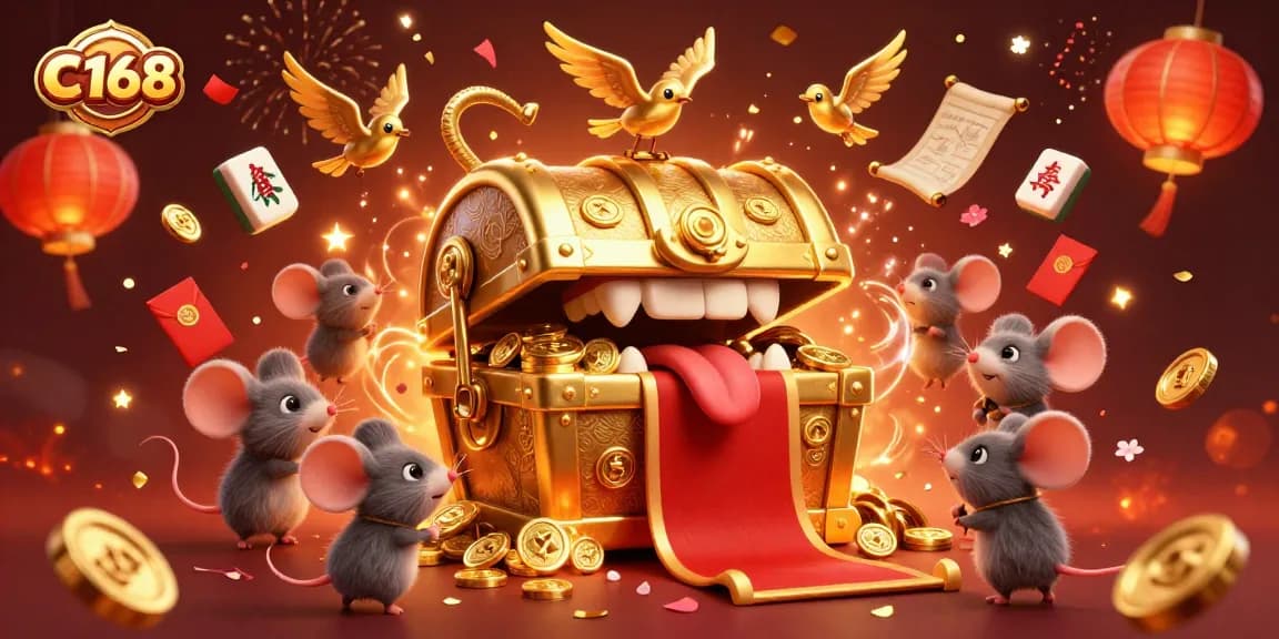 C168 invites players to win treasures with engaging casino gaming elements in this vibrant 3D illustration.