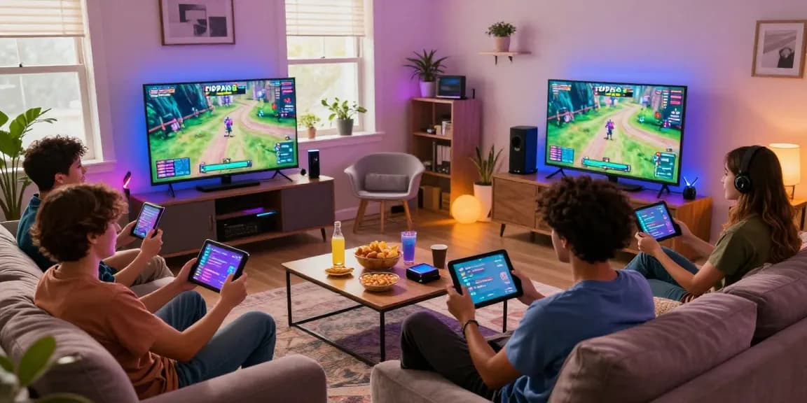 Friends enjoying a gaming night with oppa86 link on the screen, vibrant atmosphere and engaging gameplay.