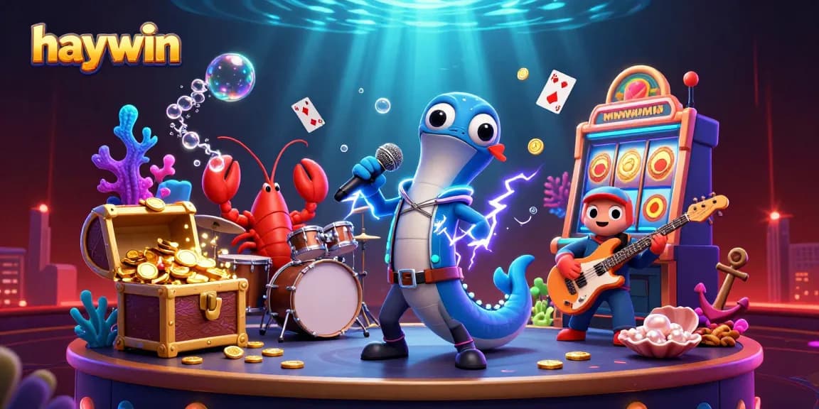 Experience the thrill of haywin with a vibrant underwater casino featuring an electric eel DJ and exciting gaming elements.