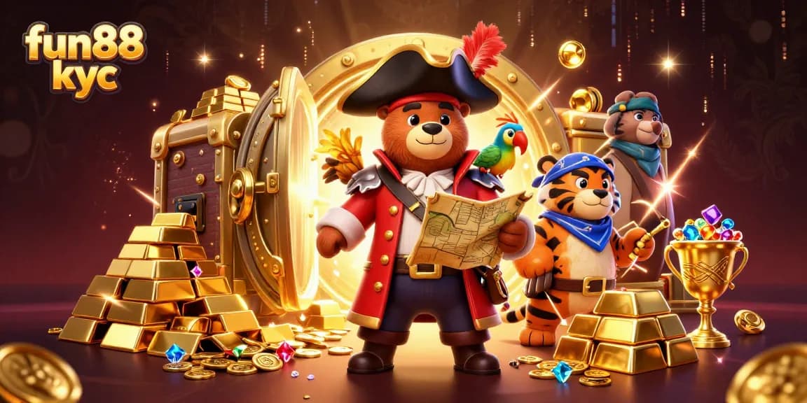 Khám phám fun88 kyc với chiếc kho báu vàng lấp lánh và những biểu tượng cá cược hấp dẫn.