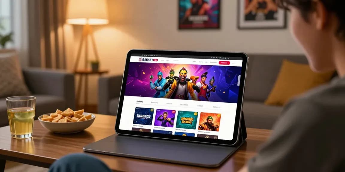 Pengguna sedang melakukan basket168 login di tablet dengan antarmuka menarik di ruang tamu yang nyaman.