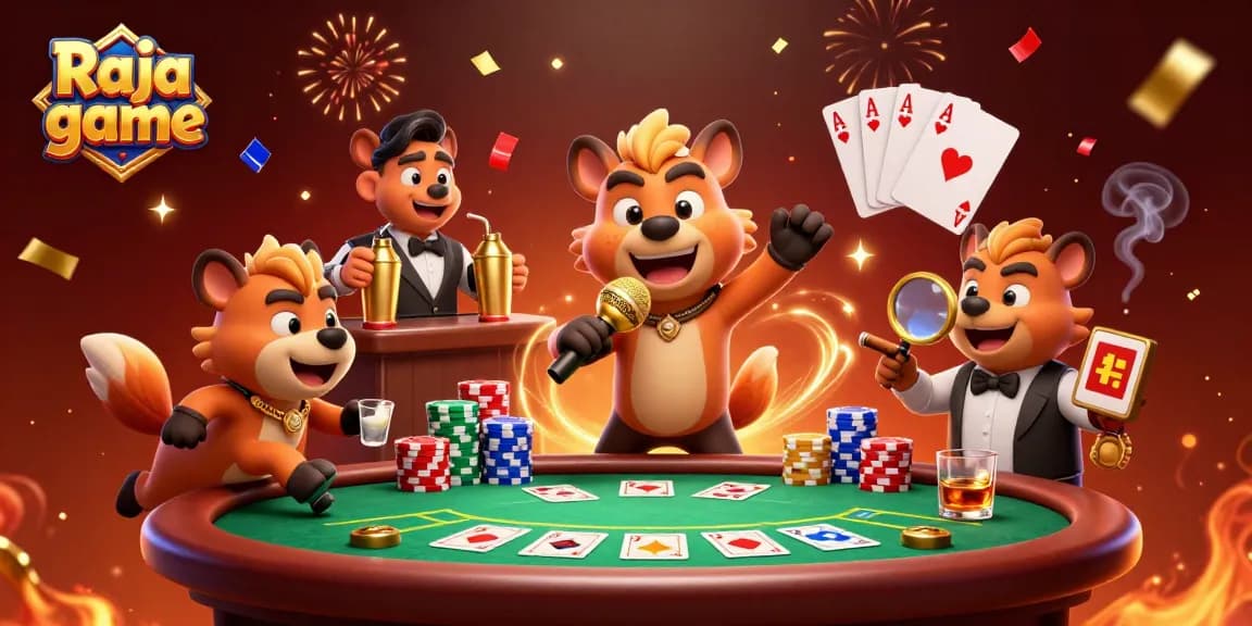 Engage with Raja game as hyenas showcase vibrant casino life at a comedy club.