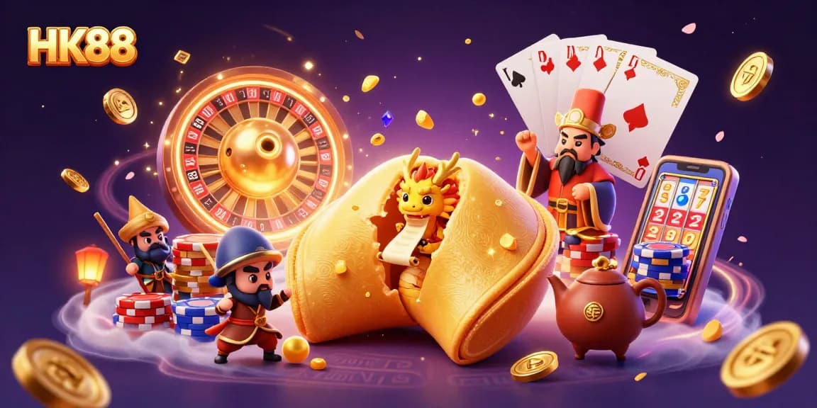 Play and win with HK88's exciting casino offerings in this stunning 3D illustration.
