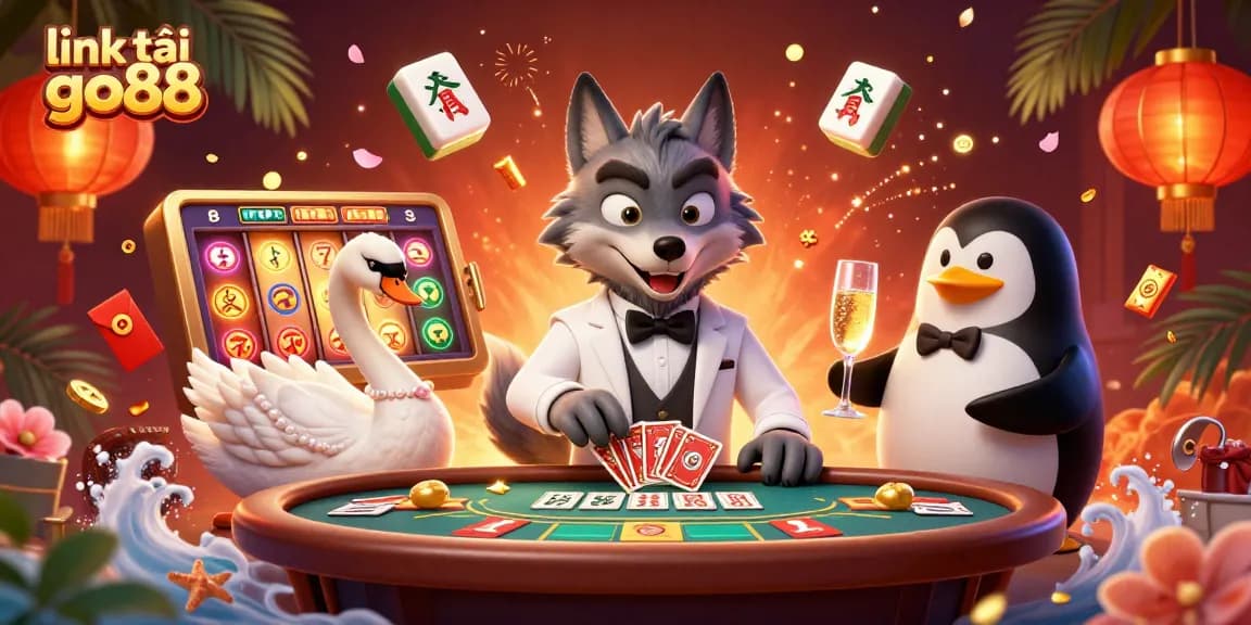 Engage with the vibrant world of link tải go88 featuring characters at a casino table amidst dynamic game elements.