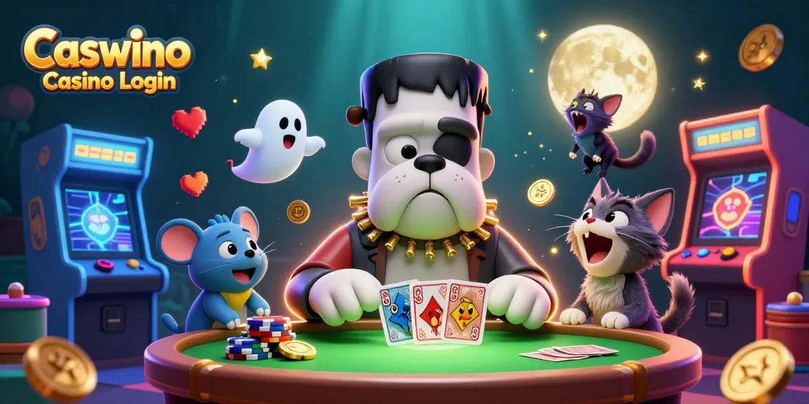 Win with Caswino Casino Login at a vibrant gaming table featuring a fun 3D cartoon scene.