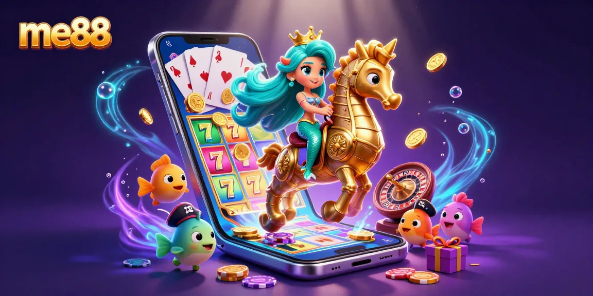 Experience the thrill of me88 with vibrant gaming elements and a captivating underwater scene.