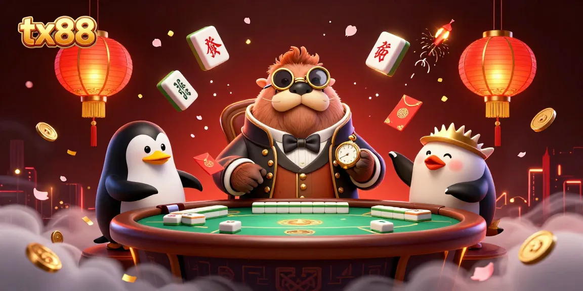 Experience the thrill of TX88 with strategic poker action featuring a walrus in a Victorian setup.