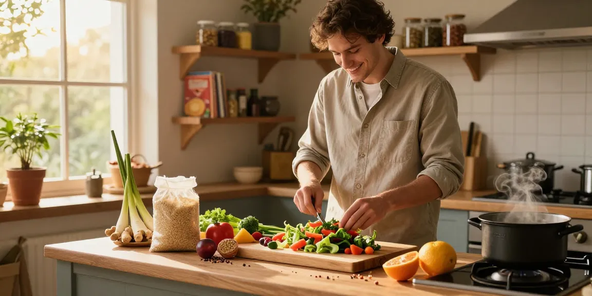 Fresh ingredients for a nutritious meal, showcasing สล็อตเว็บตรง cooking secrets in a home kitchen.
