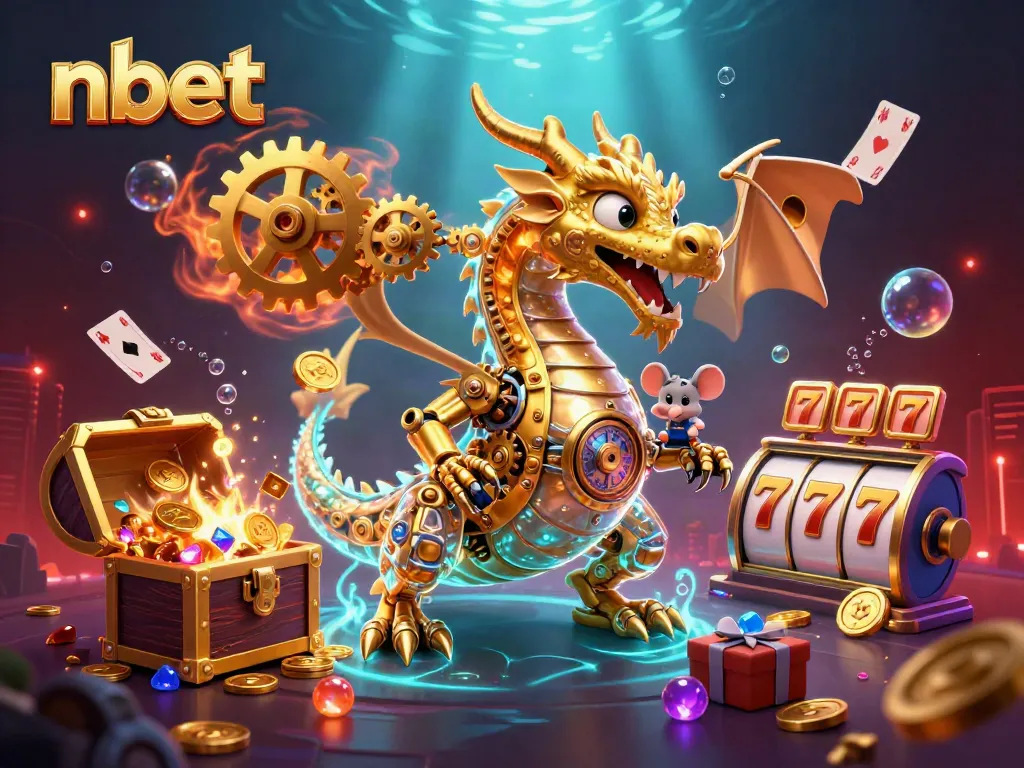 Experience thrilling gameplay with nbet as a golden dragon and mouse engineer interact with dynamic casino elements.