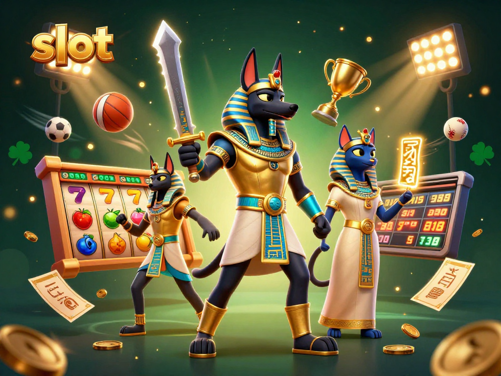 Engage with slot games featuring a vivid Anubis warrior battling alongside a glowing Bastet.