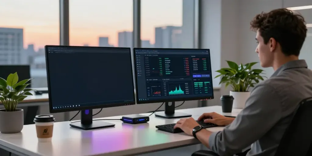 See presale here with advanced cryptocurrency trading setup showcasing market analysis, digital wallet security, and innovative tech.