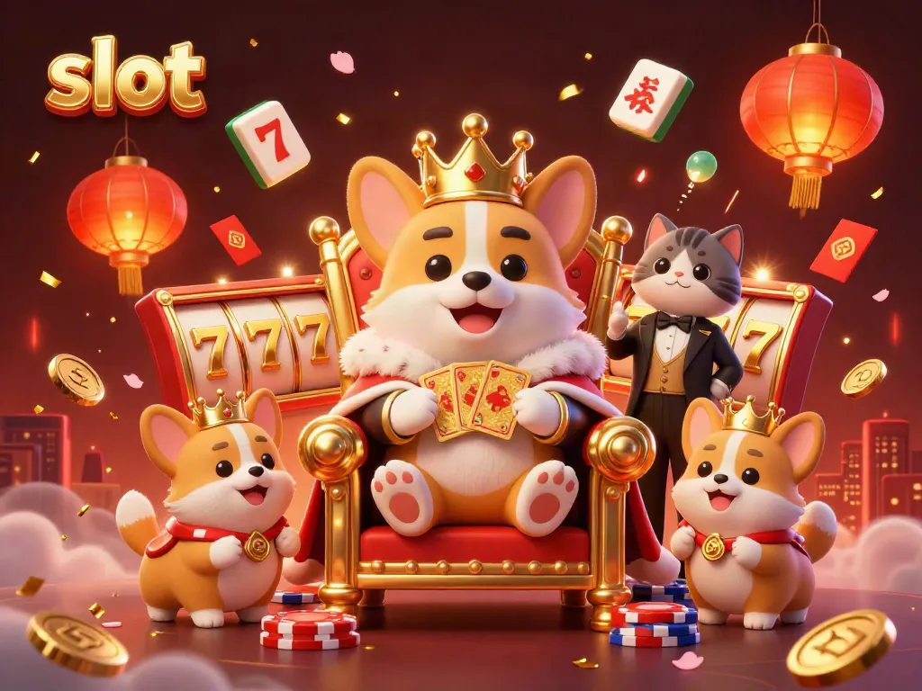 Delight in winning with slot machines in an engaging casino illustration featuring a royal corgi theme.