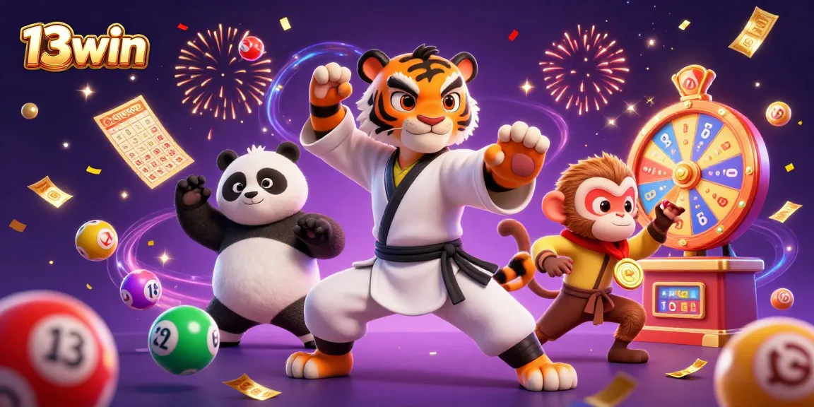 Experience the excitement of 13win with lively characters and vibrant lottery-themed elements.
