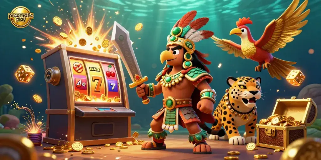 Engage with exciting games from pragmatic play's vibrant casino ambiance featuring 3D characters and slot machines.