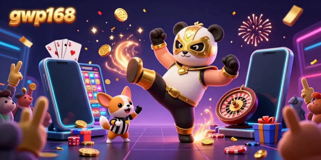 Permainan slot gacor dan pertarungan lucu hadir dalam ilustrasi 3D gwp168 yang penuh energi.