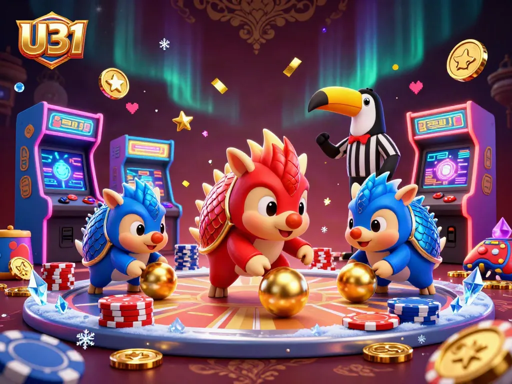 Experience the excitement of U31 through playful pangolins battling in a vibrant casino-themed landscape.