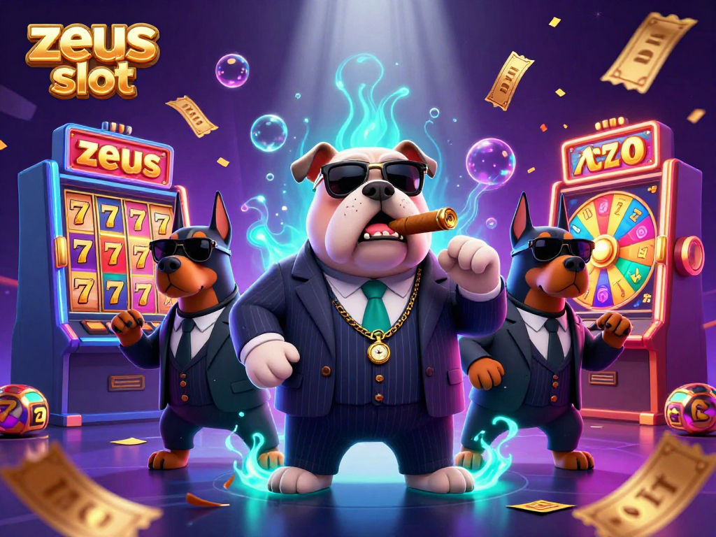 Spin the zeus slot with a cartoon mafia boss bulldog and his bodyguard Dobermans in action.