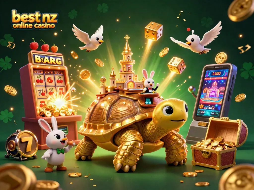Enjoy thrilling slots and casino games at the best nz online casino featuring a vibrant 3D illustration.