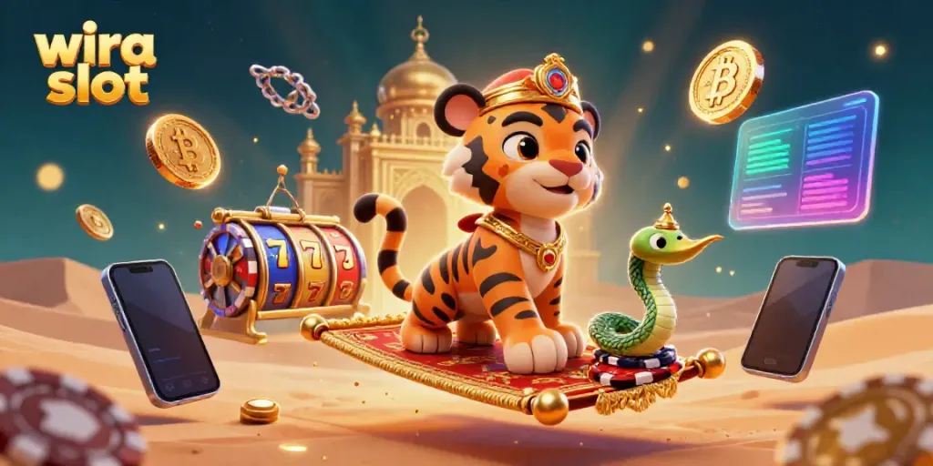 Experience the thrilling wira slot with a vibrant Arabian Nights-themed casino adventure, featuring rich visuals.