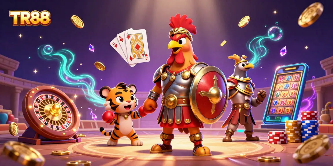 Experience thrilling gaming action at TR88 with dazzling coins and a unique arena scene.