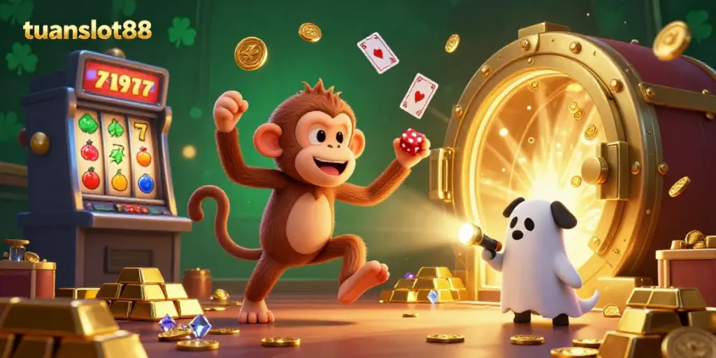 Menangkan dalam permainan kasino dengan tuanslot88 yang menampilkan gambar slot mesin dan simbol keberuntungan.