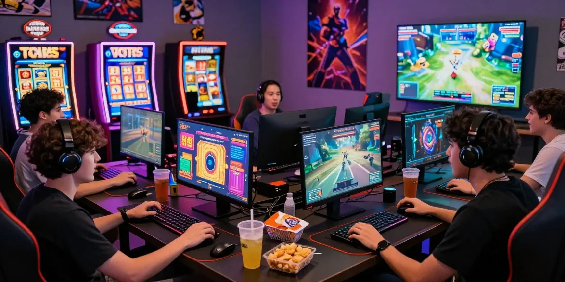 Excited friends enjoying online lottery and slots at Ngamenjitu, showcasing a lively gaming environment.