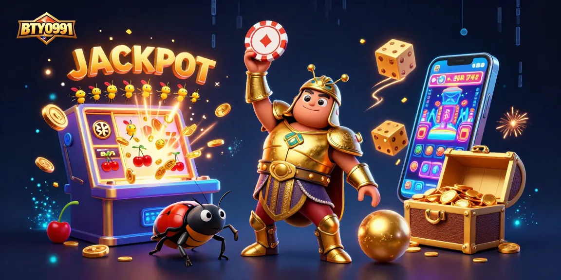 Engage with BTY0991 as the victorious beetle lifts a poker chip amidst a jackpot explosion.