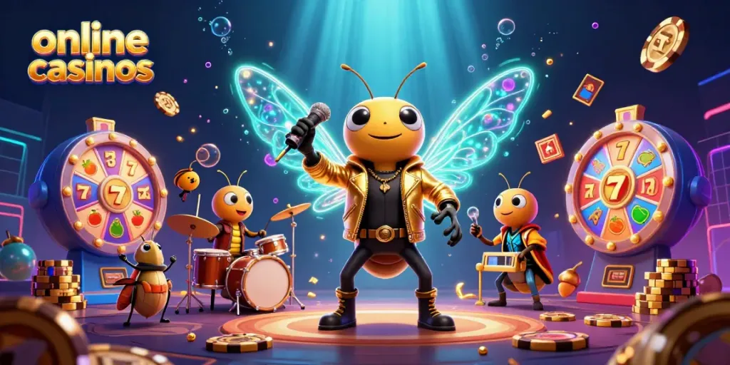 Experience thrilling moments at online casinos with a rock star cicada and vibrant gaming elements.