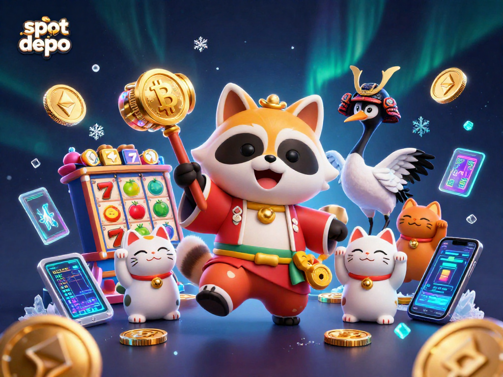 Experience vibrant excitement with slot depo 5k, featuring cheerful raccoons and dynamic game elements.