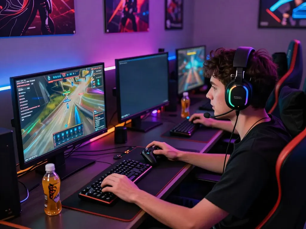 Engaging gaming setup featuring bro138 player immersed in an online game.