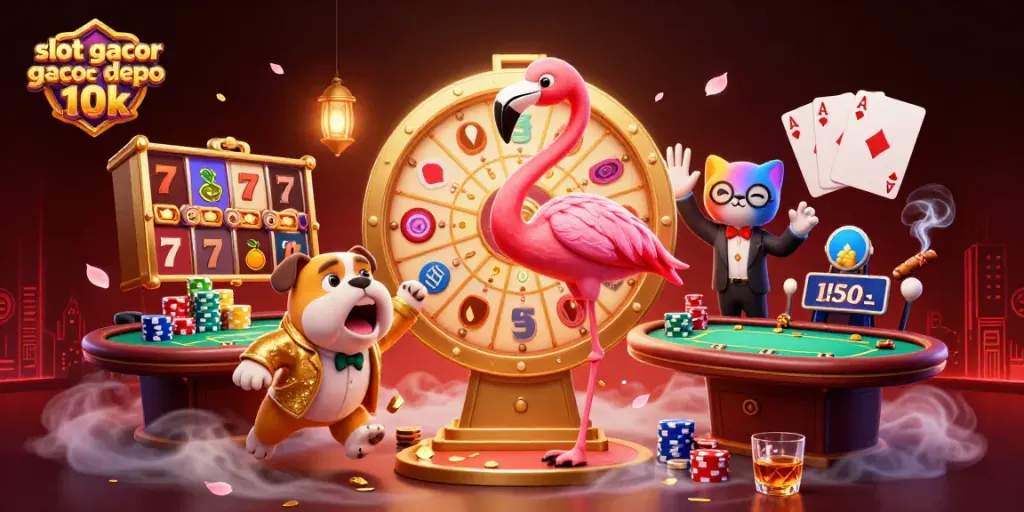 Menangkan slot gacor depo 10k saat bermain dengan simbol jackpot dan karakter kasino menarik.