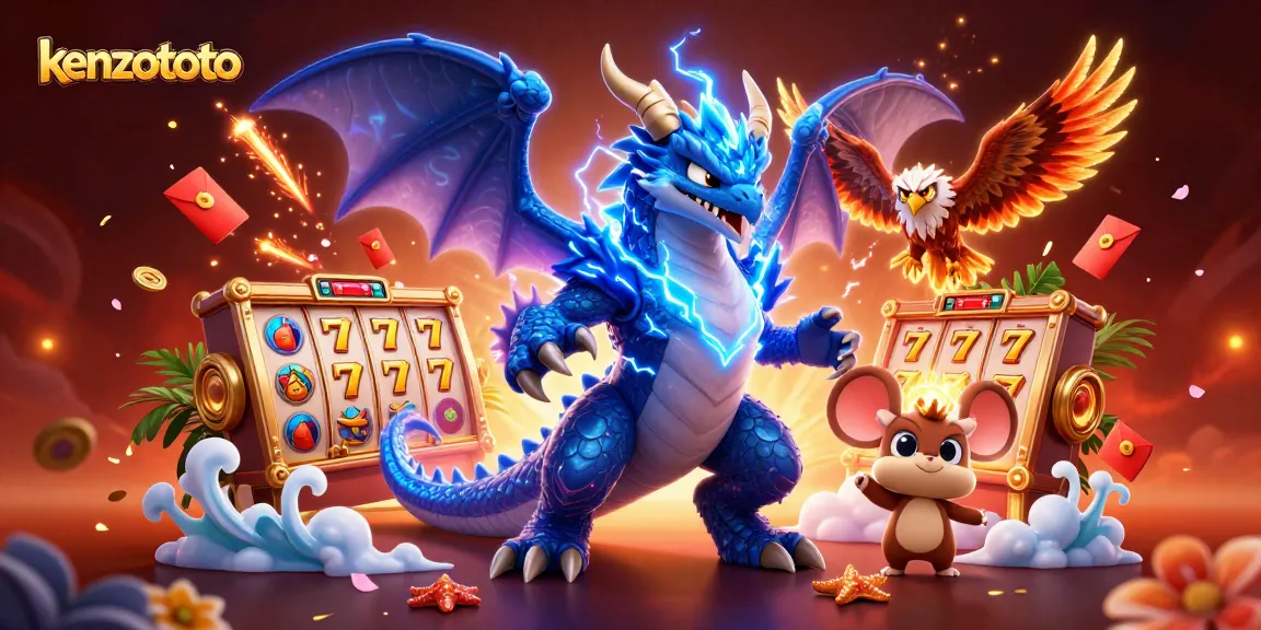 Kenzototo showcases thrilling slot action with vibrant characters in a dynamic casino scene.
