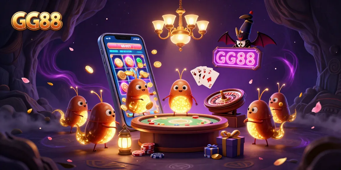 Experience GG88's vibrant cave casino with glowworms, colorful slots, and a bat dealer!