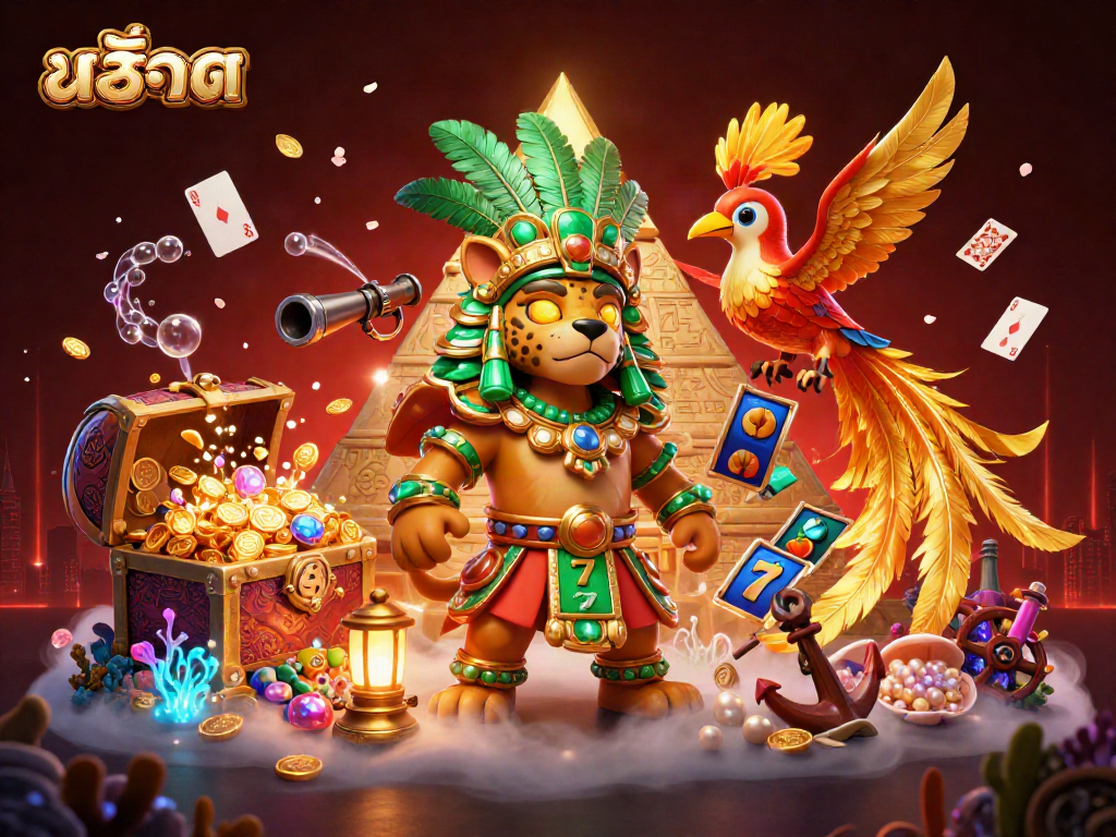Experience thrilling สล็อต action with a vibrant 3D Mayan-themed scene filled with treasures.