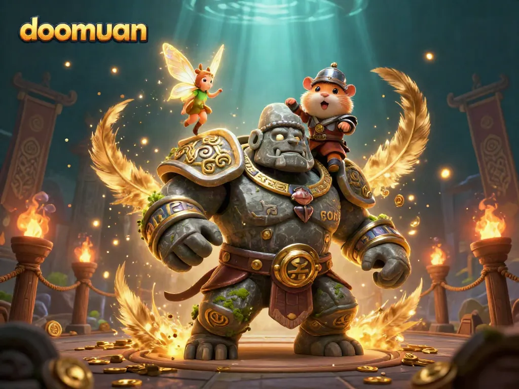 Dive into the thrilling world of doomuan where a mystical golem guardian and a tiny fairy enhance your viewing experience.