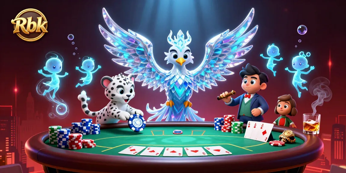 Engage in Rbk casino games with vibrant characters and rich poker elements in an ice-themed scene.