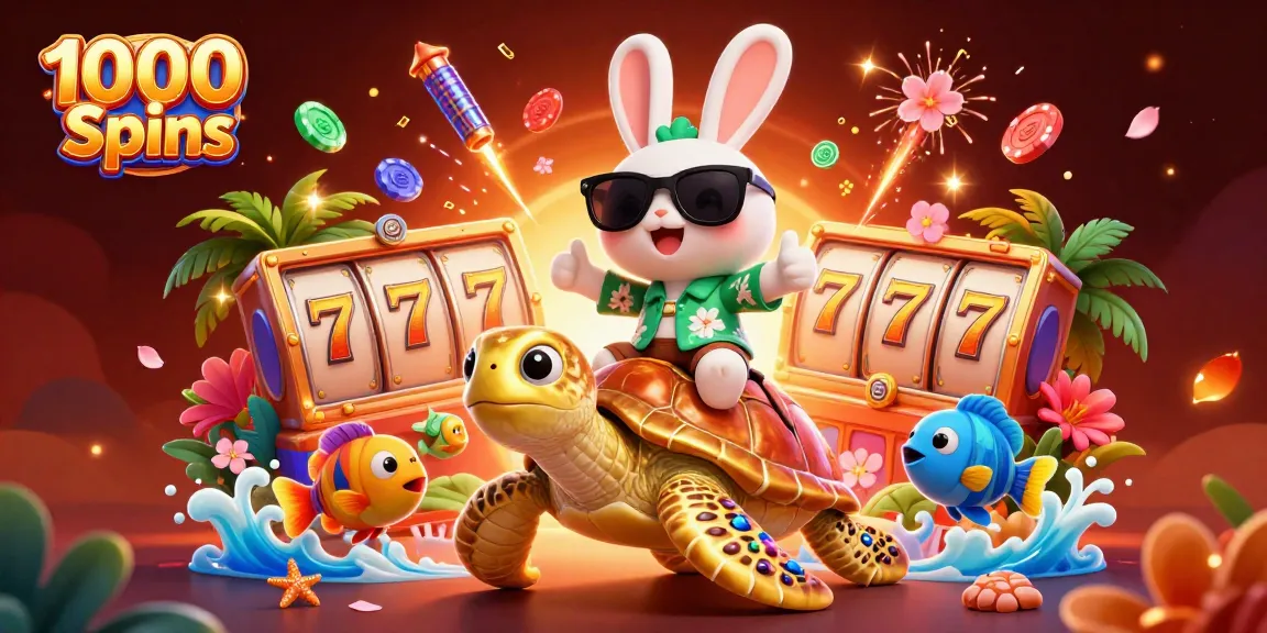 Entdecken Sie die aufregende Welt von 1000 Spins mit einem glücklichen Hasen und einer goldenen Schildkröte.