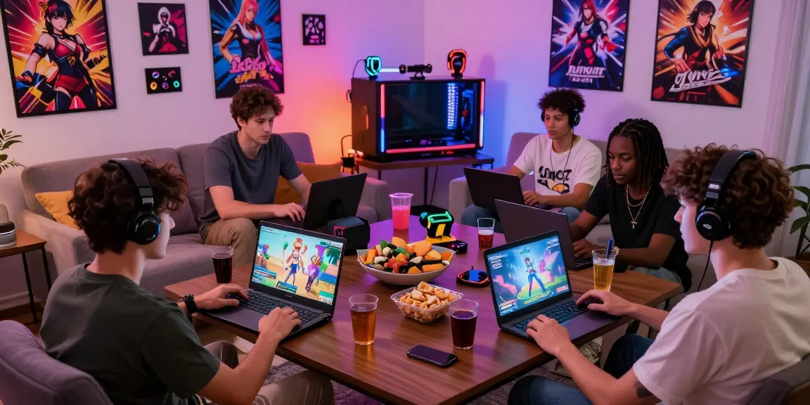 Players enjoying engaging hentai games in a cozy living room with vibrant lighting and gaming atmosphere.
