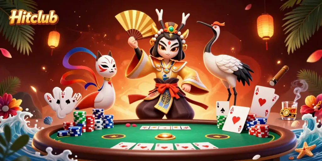 Hitclub players engage in dynamic poker action with vibrant characters and lively gaming atmosphere.