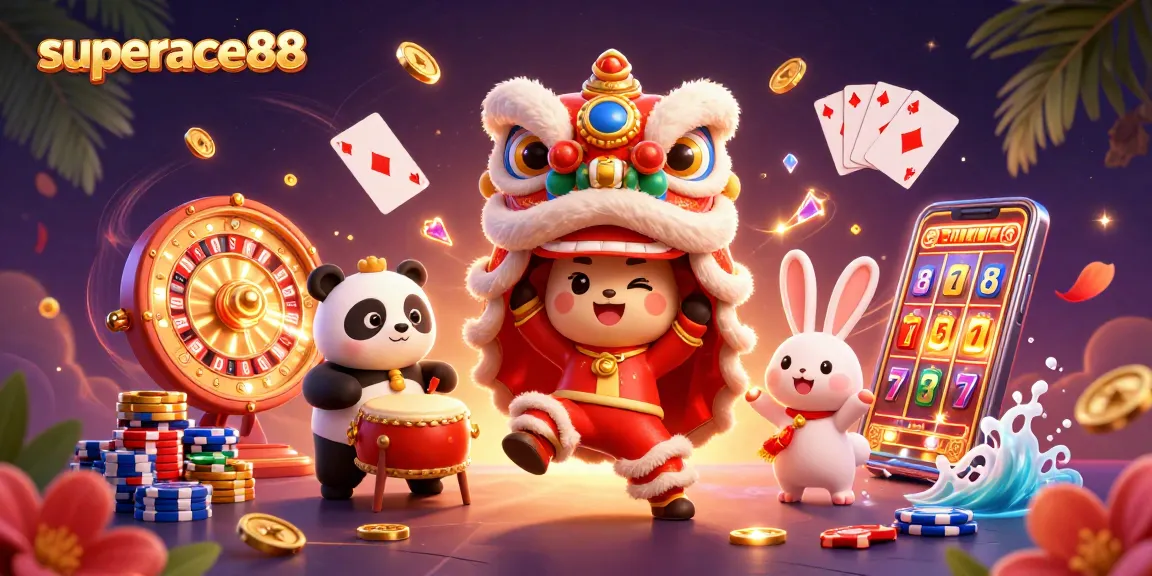 Engage in the vibrant world of superace88 featuring festive characters and exciting casino elements.