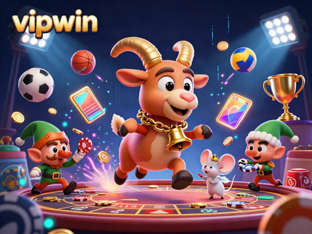 Experience thrilling moments at vipwin with Krampus, angel mouse, and mischievous elf gremlins in a festive casino scene.
