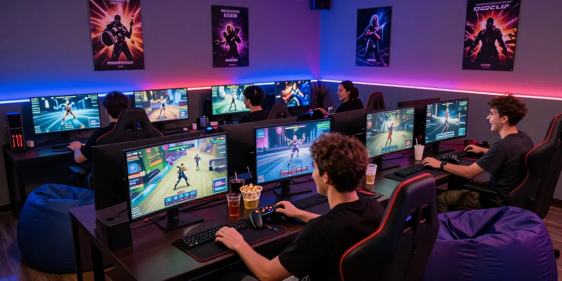 Friends enjoying hitclub gaming session in a vibrant lounge
