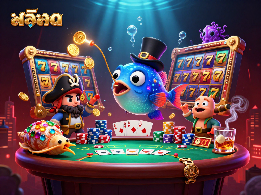Attract golden coins while playing สล็อต with a vibrant underwater casino scene featuring animated characters.