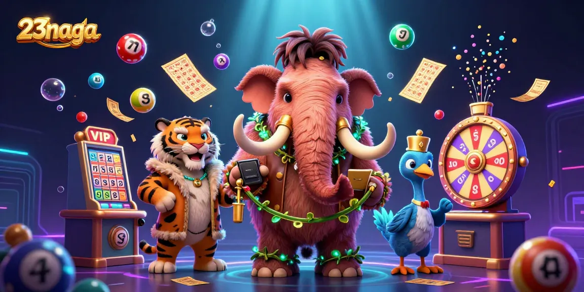 Engaging scene at 23naga showcasing vibrant lottery elements and casino characters in a dynamic atmosphere.