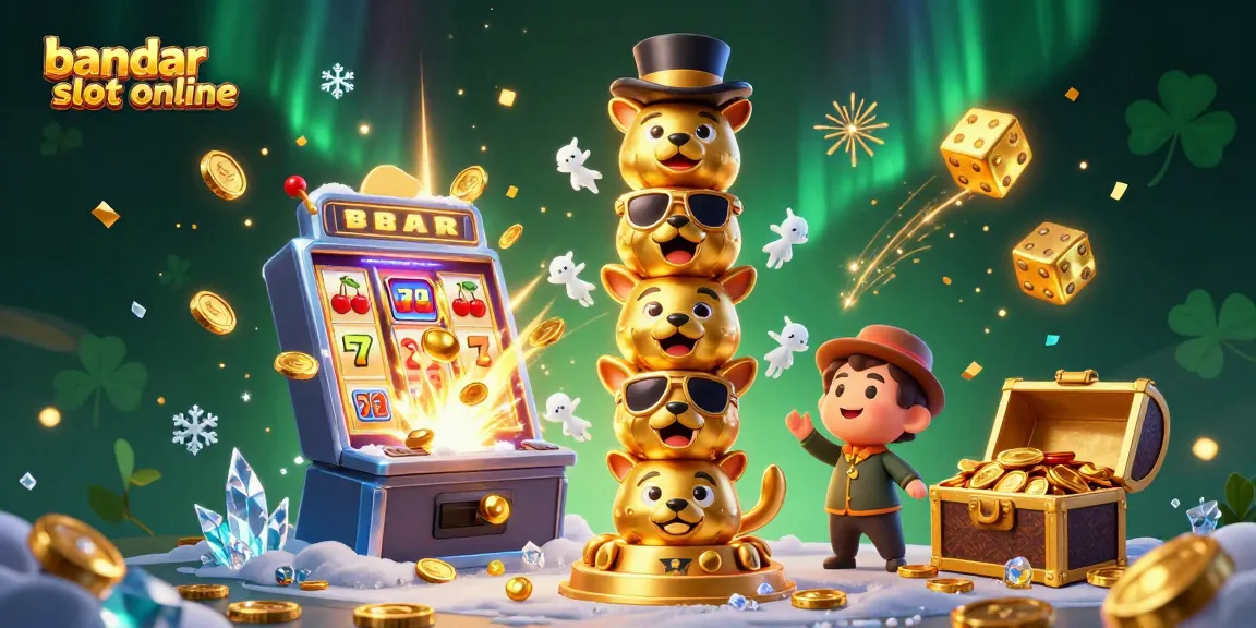 Permainan slot online dengan bandar slot online mengeluarkan koin jackpot dalam ilustrasi 3D yang menawan.