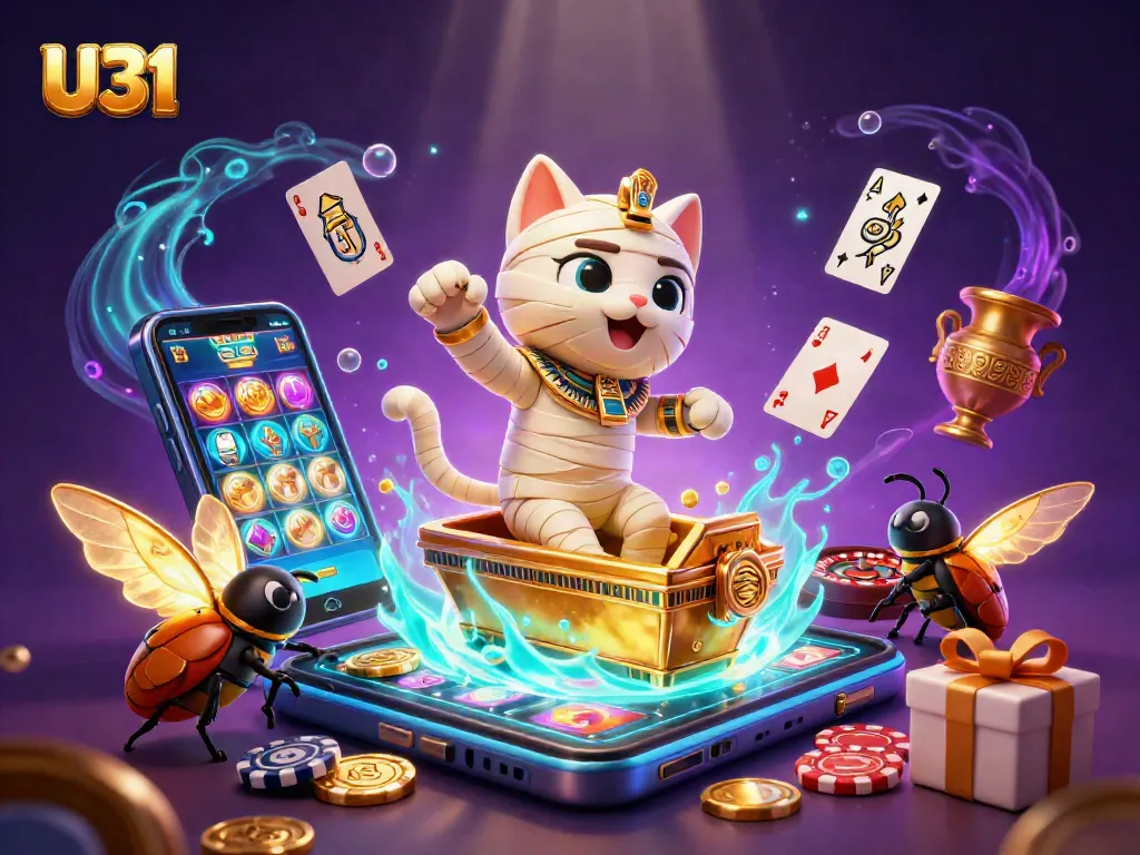 Experience U31's thrilling casino adventure with Egyptian mummy cat and vibrant slot games.