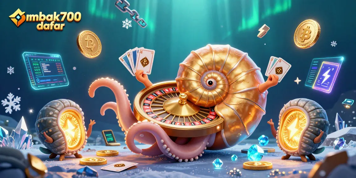 Taruhan skor di ombak700 daftar dengan gambar 3D nautilus dan elemen cryptocurrency.