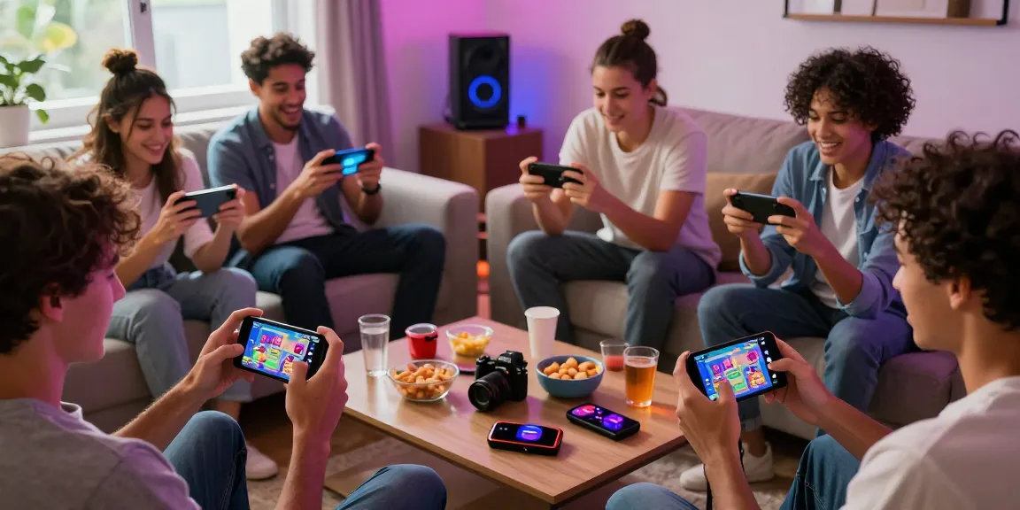 Pussy888 Apk gaming experience with friends in a cozy living room setting, showcasing vibrant graphics and engagement.